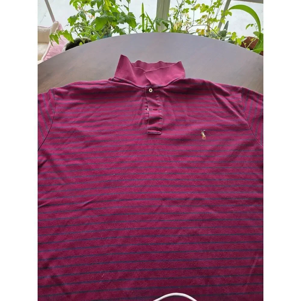 Polo Ralph Lauren 4XB‎ Big Grand Burgundy & Blue Striped Short Sleeve Polo Shirt